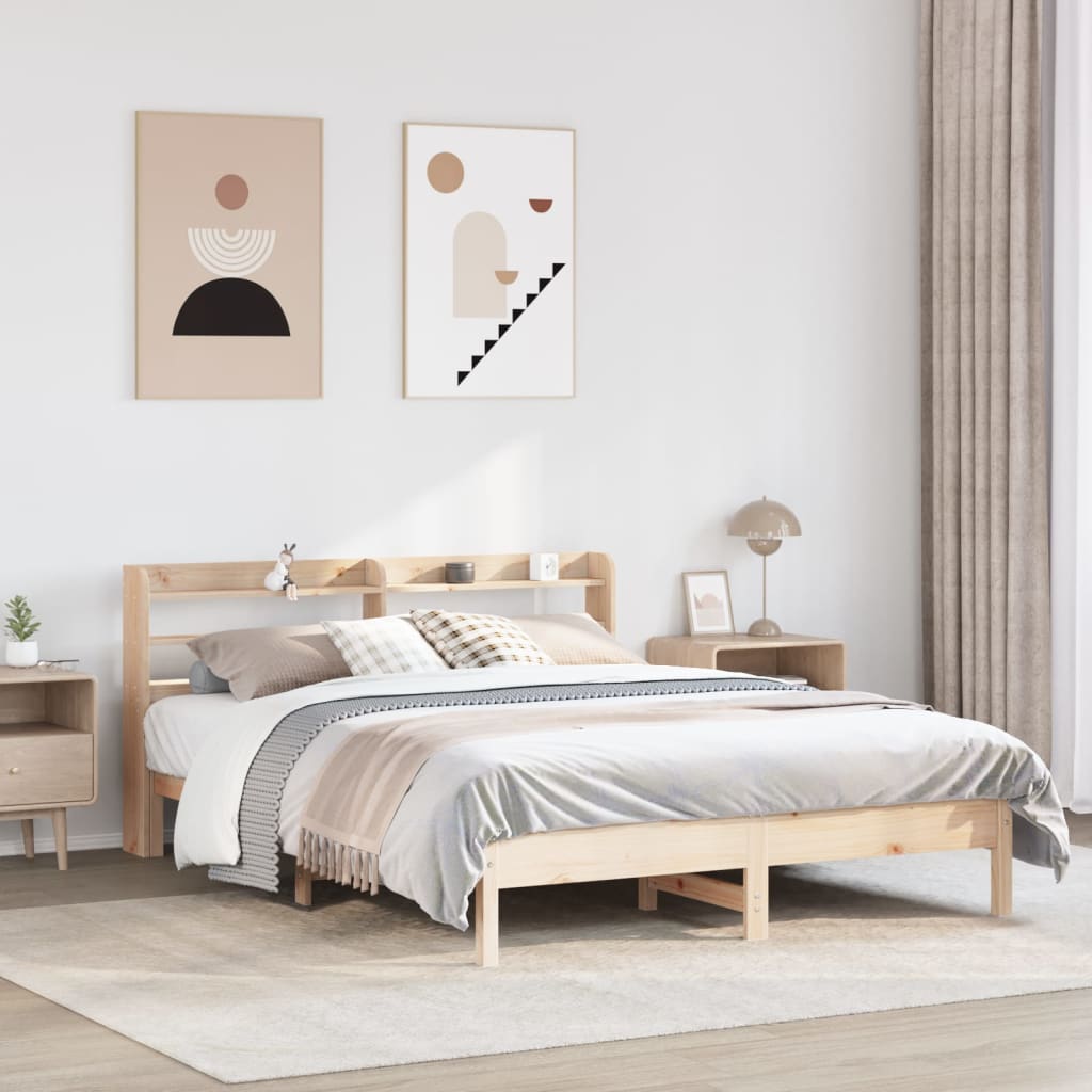 Cadre De Lit Sans Matelas Cire Marron 135X190Cm Bois Pin Massif