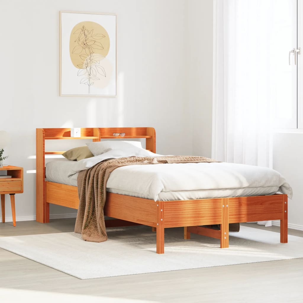 Cadre De Lit Sans Matelas Cire Marron 135X190Cm Bois Pin Massif