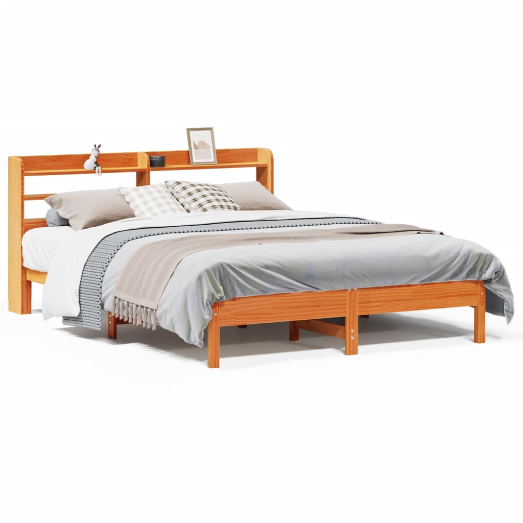 Cadre De Lit Sans Matelas Cire Marron 135X190Cm Bois Pin Massif