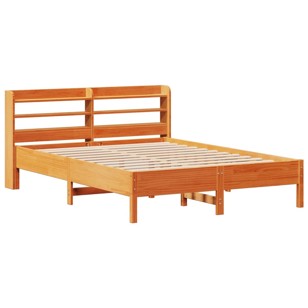 Cadre De Lit Sans Matelas Cire Marron 135X190Cm Bois Pin Massif