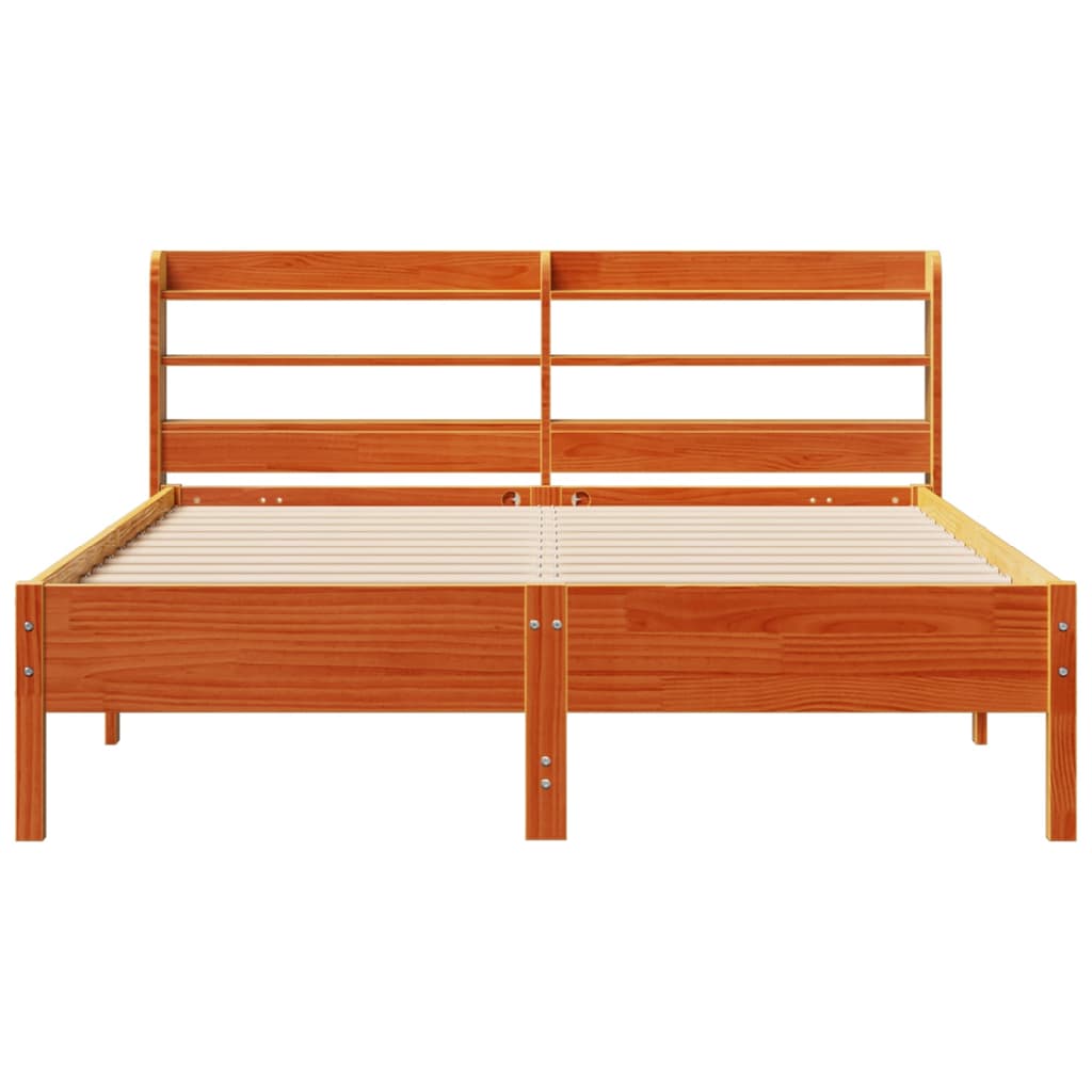 Cadre De Lit Sans Matelas Cire Marron 135X190Cm Bois Pin Massif