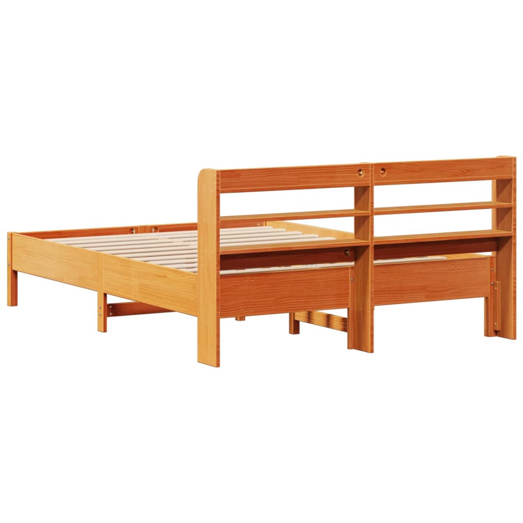 Cadre De Lit Sans Matelas Cire Marron 135X190Cm Bois Pin Massif