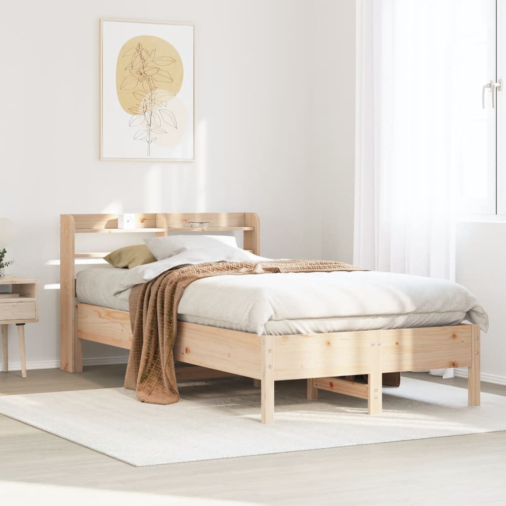 Cadre De Lit Sans Matelas Cire Marron 135X190Cm Bois Pin Massif