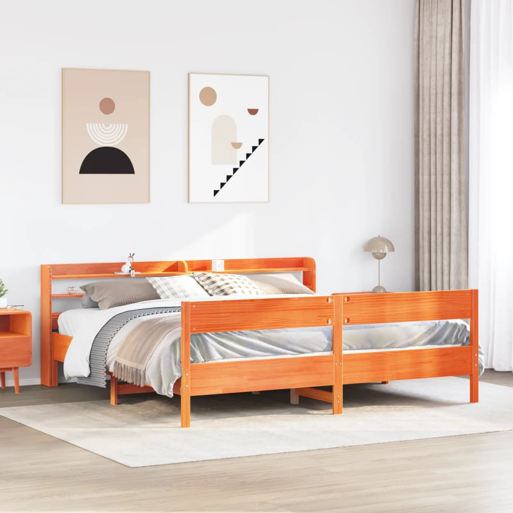 Cadre De Lit Sans Matelas Cire Marron 135X190Cm Bois Pin Massif