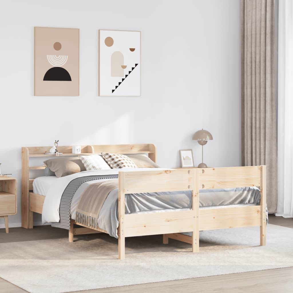Cadre De Lit Sans Matelas Cire Marron 135X190Cm Bois Pin Massif