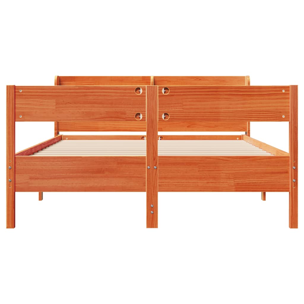 Cadre De Lit Sans Matelas Cire Marron 135X190Cm Bois Pin Massif