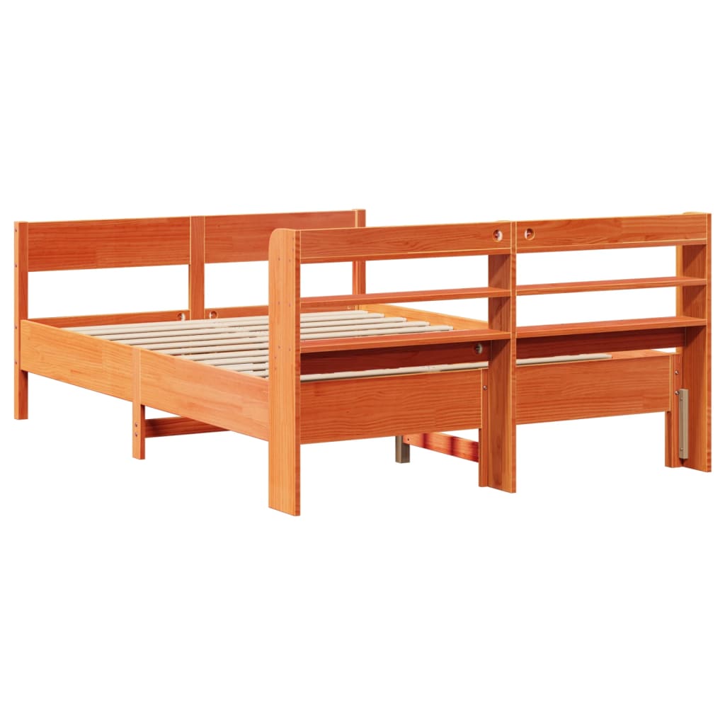 Cadre De Lit Sans Matelas Cire Marron 135X190Cm Bois Pin Massif
