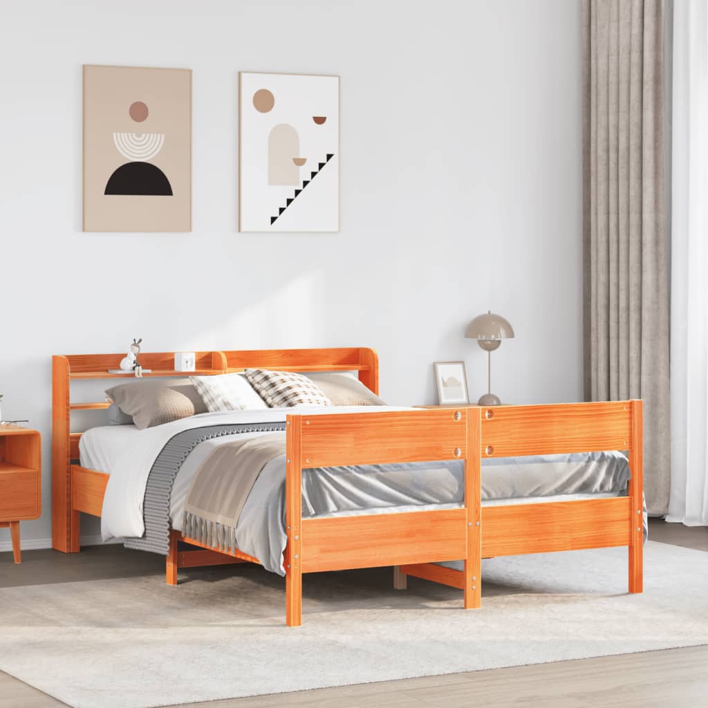 Cadre De Lit Sans Matelas Cire Marron 135X190Cm Bois Pin Massif