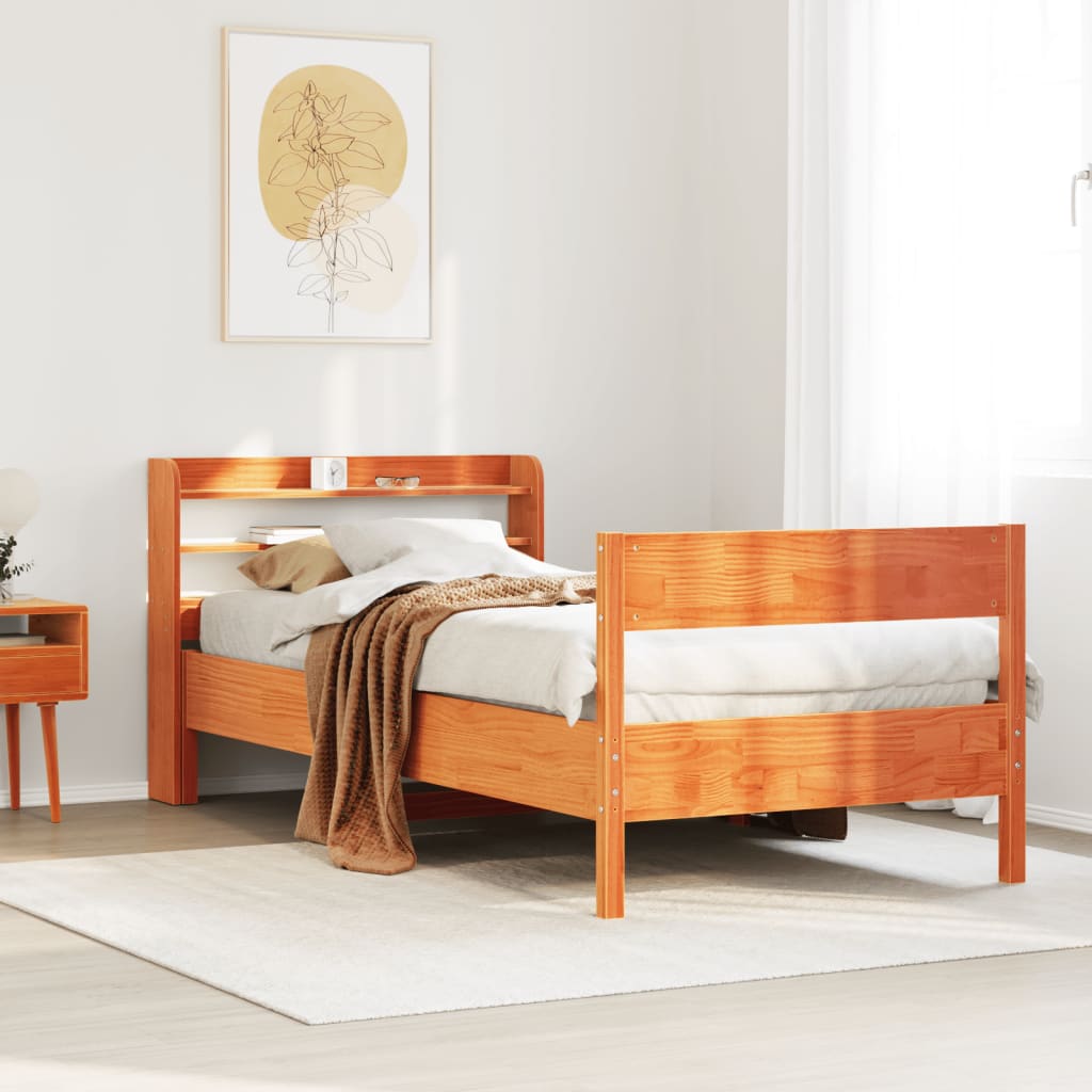 Cadre De Lit Sans Matelas Cire Marron 135X190Cm Bois Pin Massif