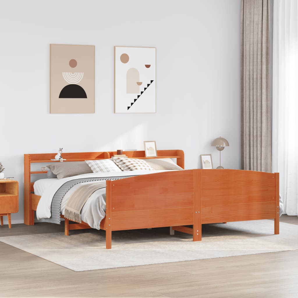 Cadre De Lit Sans Matelas Cire Marron 135X190Cm Bois Pin Massif