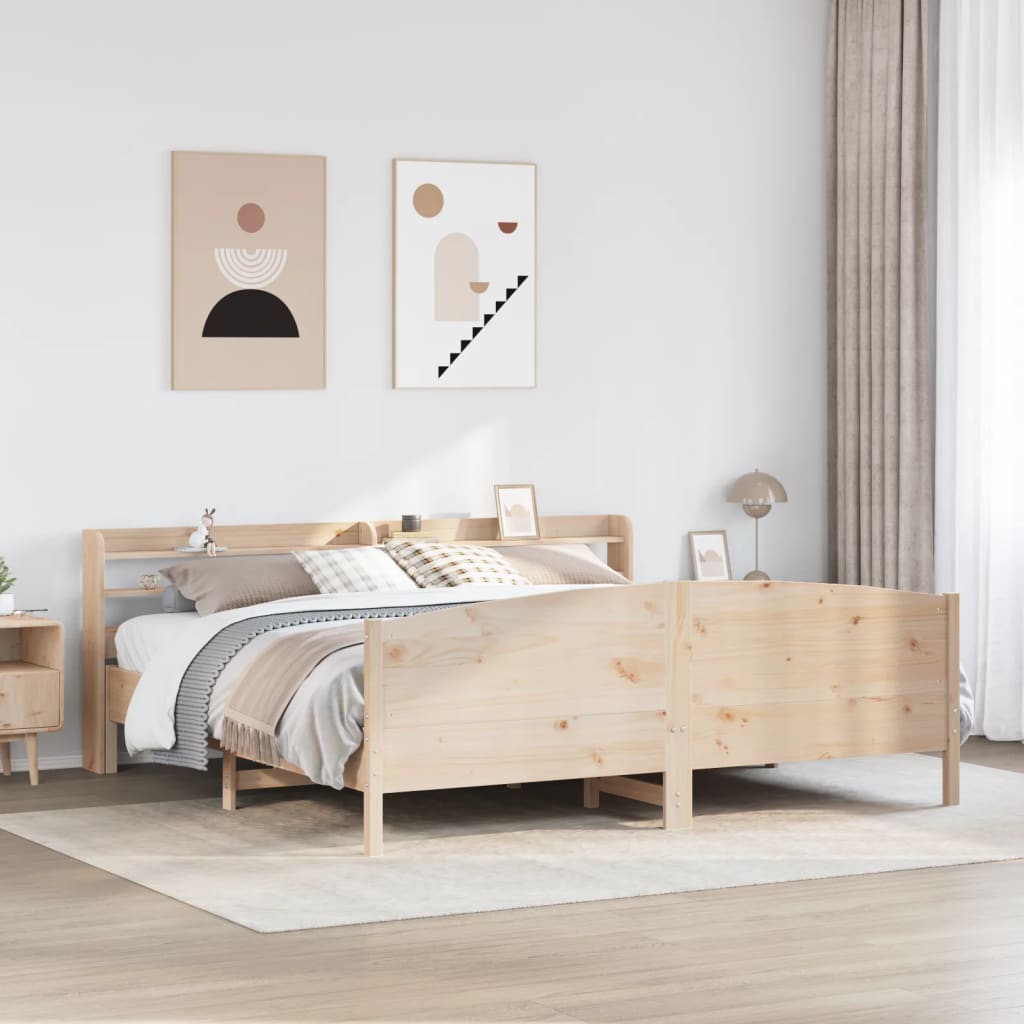 Cadre De Lit Sans Matelas Cire Marron 135X190Cm Bois Pin Massif