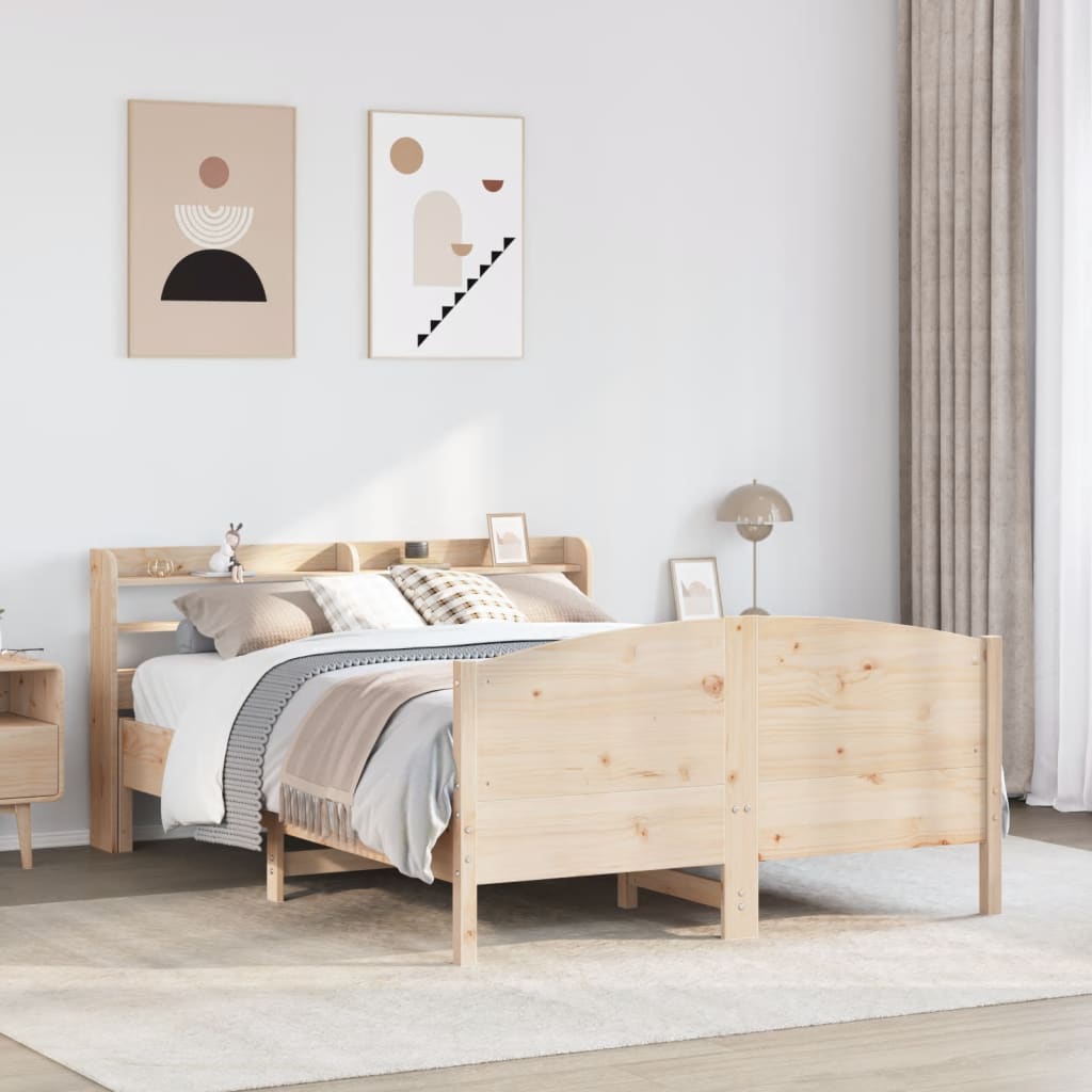 Cadre De Lit Sans Matelas Cire Marron 135X190Cm Bois Pin Massif