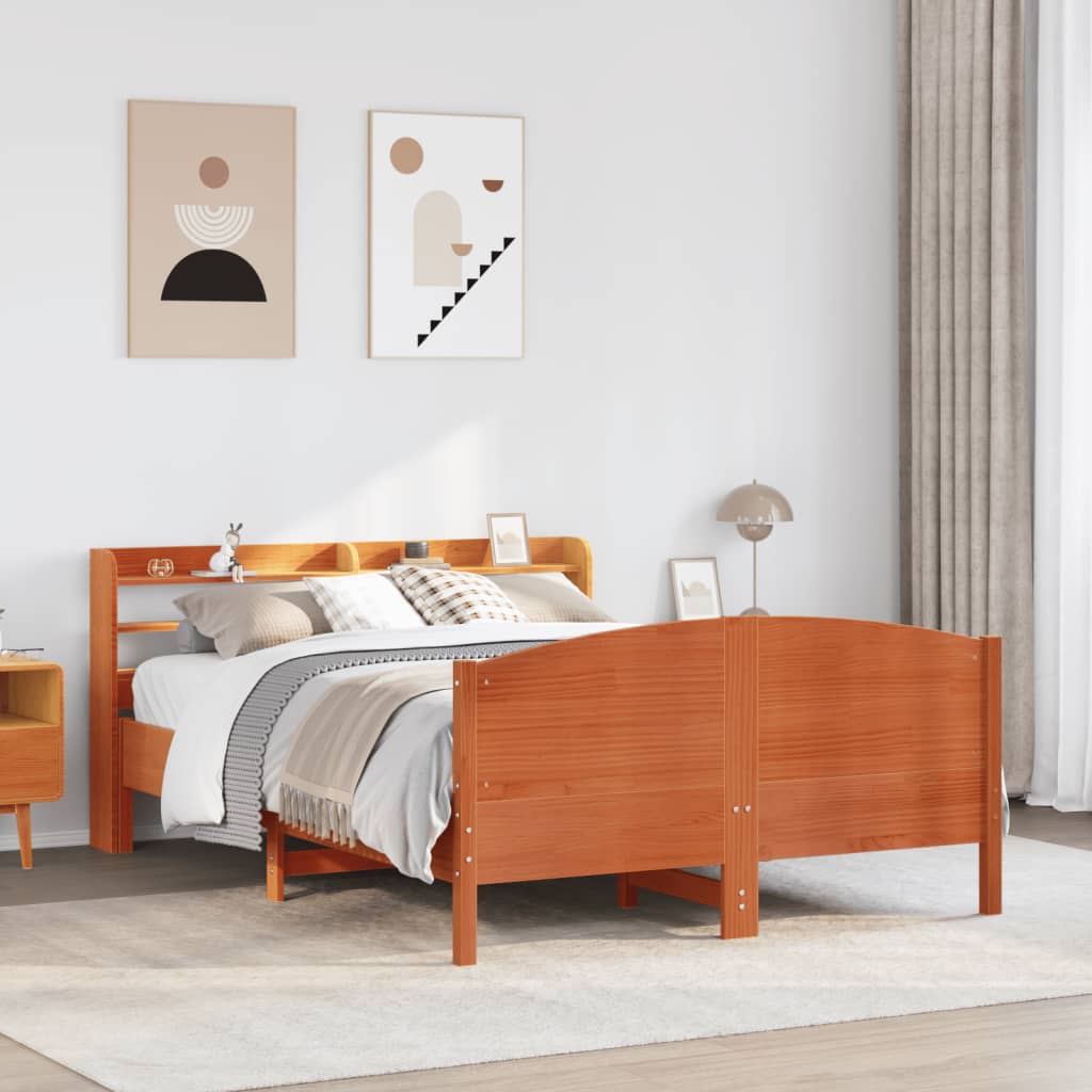 Cadre De Lit Sans Matelas Cire Marron 135X190Cm Bois Pin Massif