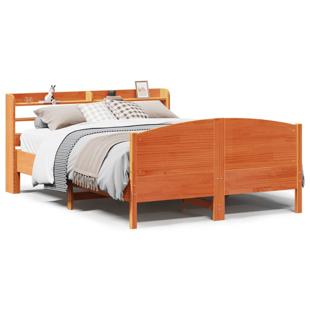 Cadre De Lit Sans Matelas Cire Marron 135X190Cm Bois Pin Massif