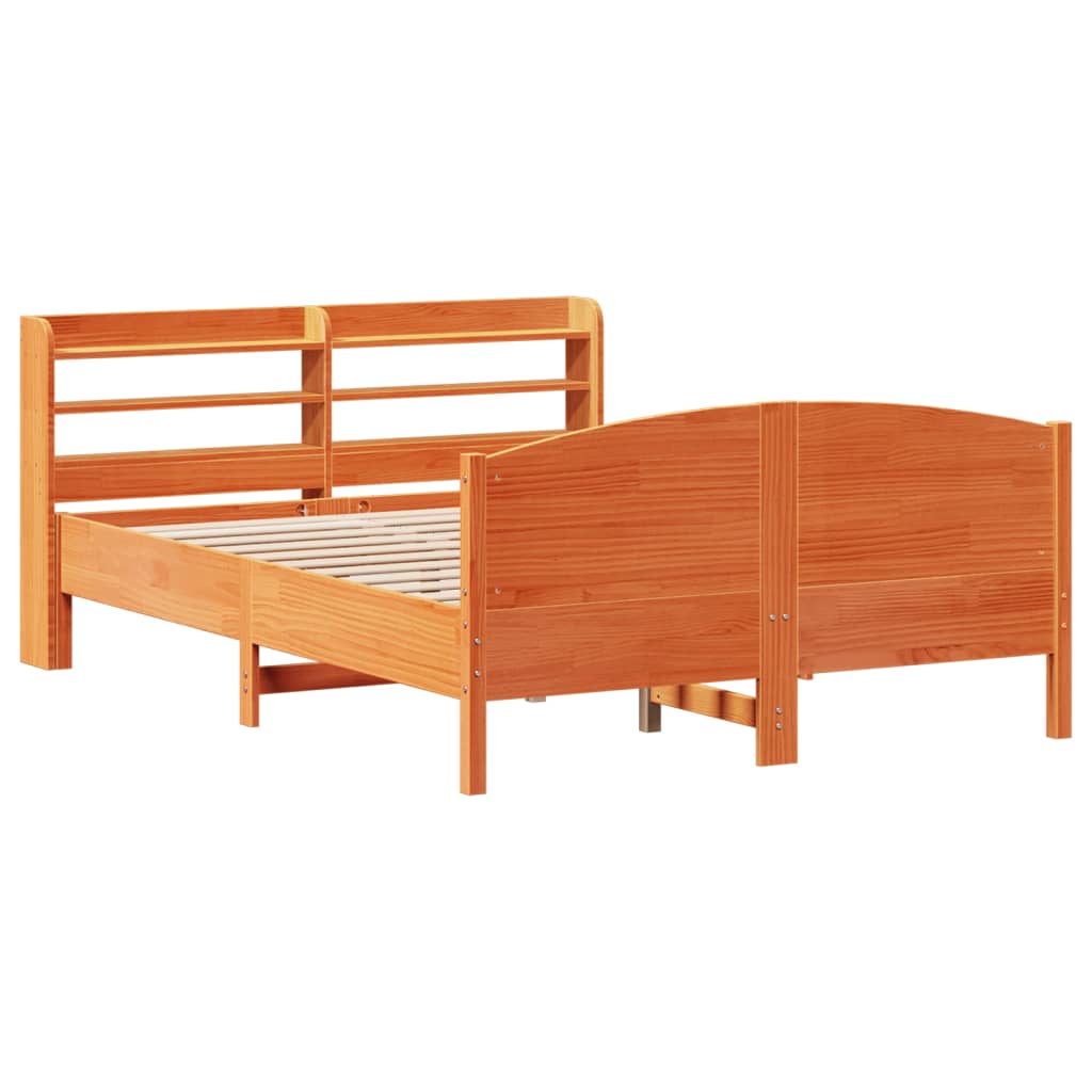 Cadre De Lit Sans Matelas Cire Marron 135X190Cm Bois Pin Massif