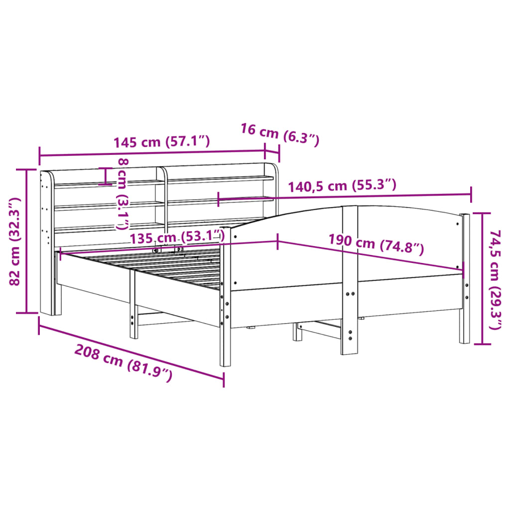Cadre De Lit Sans Matelas Cire Marron 135X190Cm Bois Pin Massif