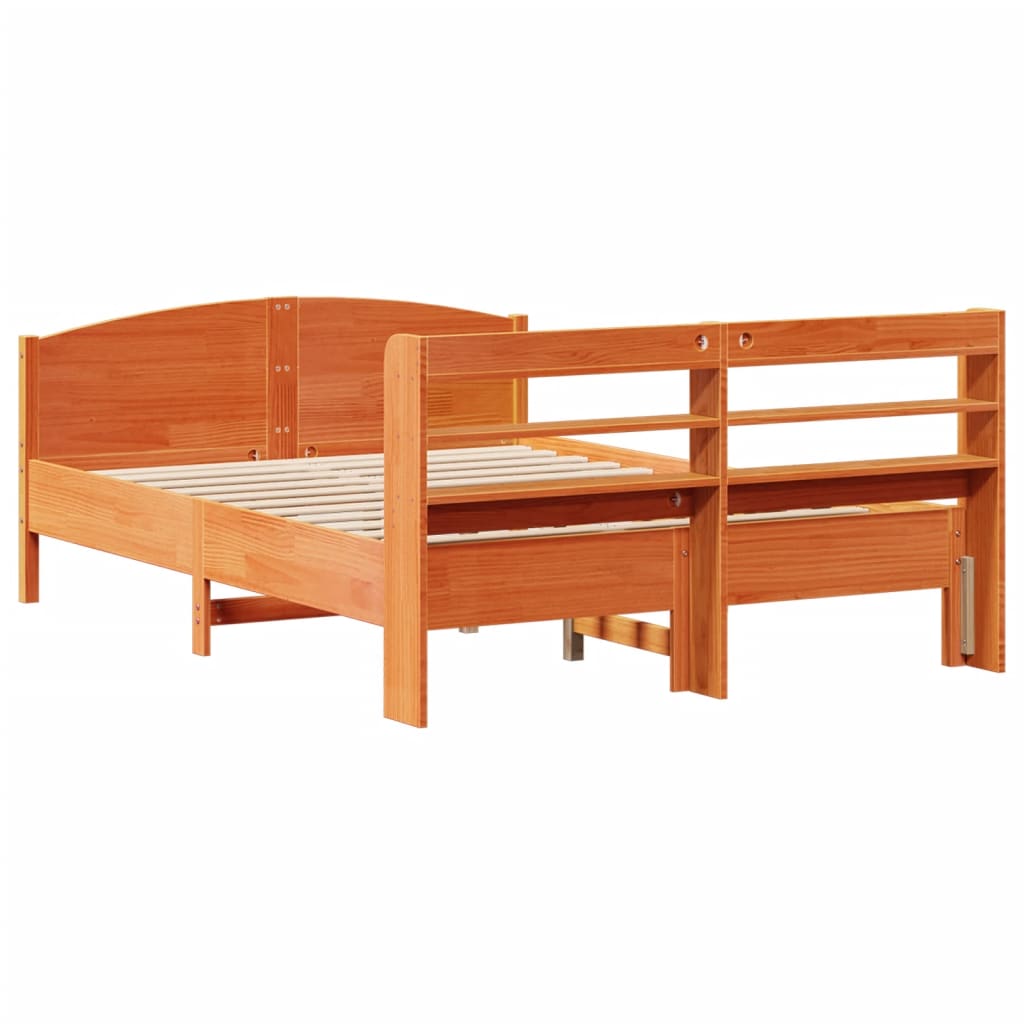 Cadre De Lit Sans Matelas Cire Marron 135X190Cm Bois Pin Massif