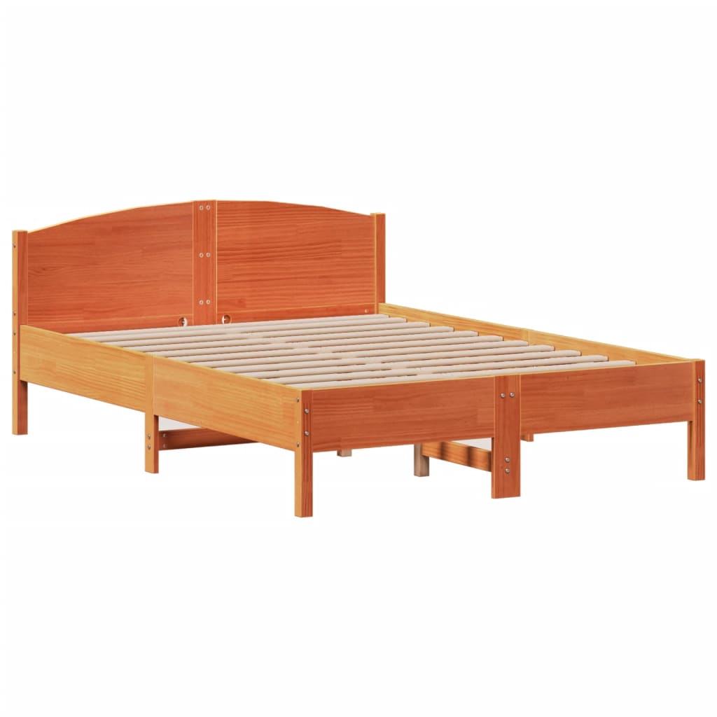 Cadre De Lit Sans Matelas Cire Marron 135X190Cm Bois Pin Massif