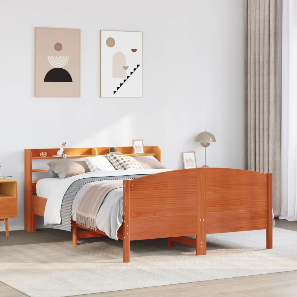 Cadre De Lit Sans Matelas Cire Marron 135X190Cm Bois Pin Massif