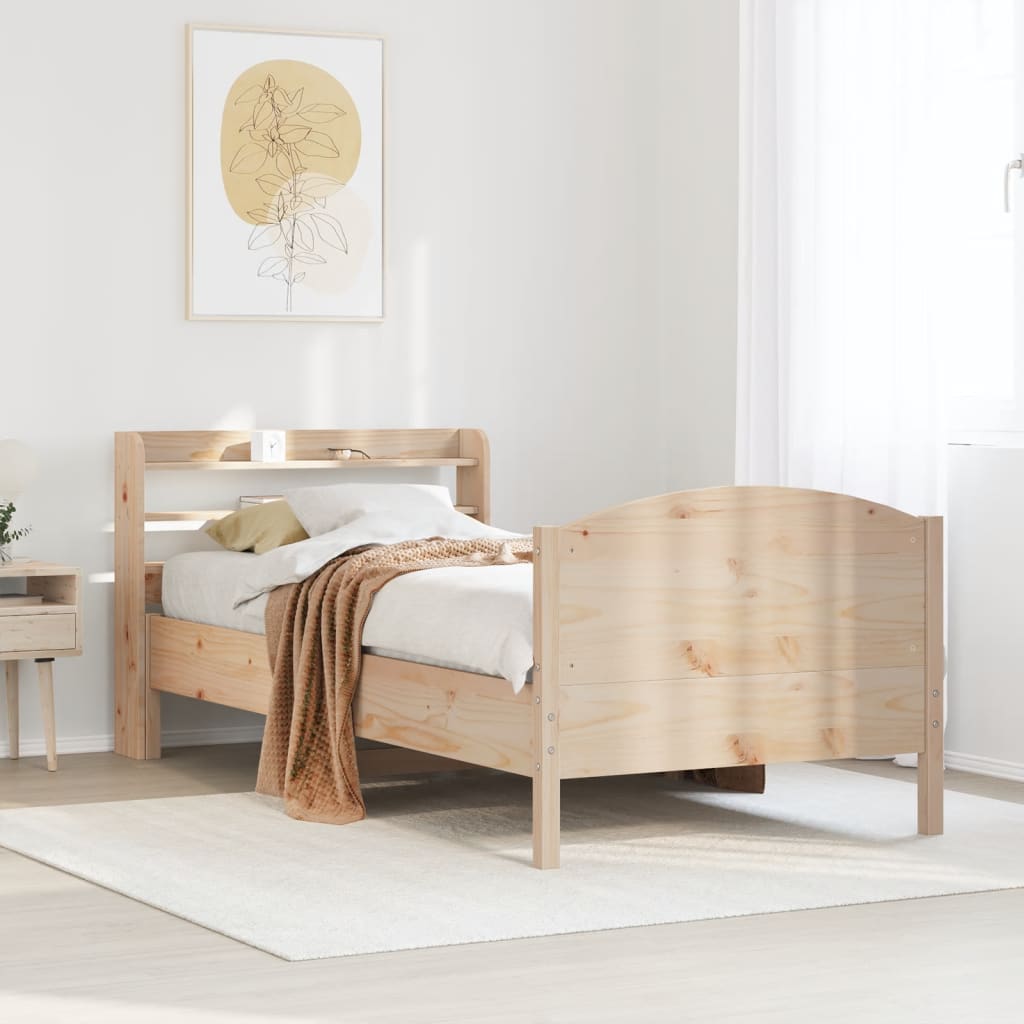 Cadre De Lit Sans Matelas Cire Marron 135X190Cm Bois Pin Massif