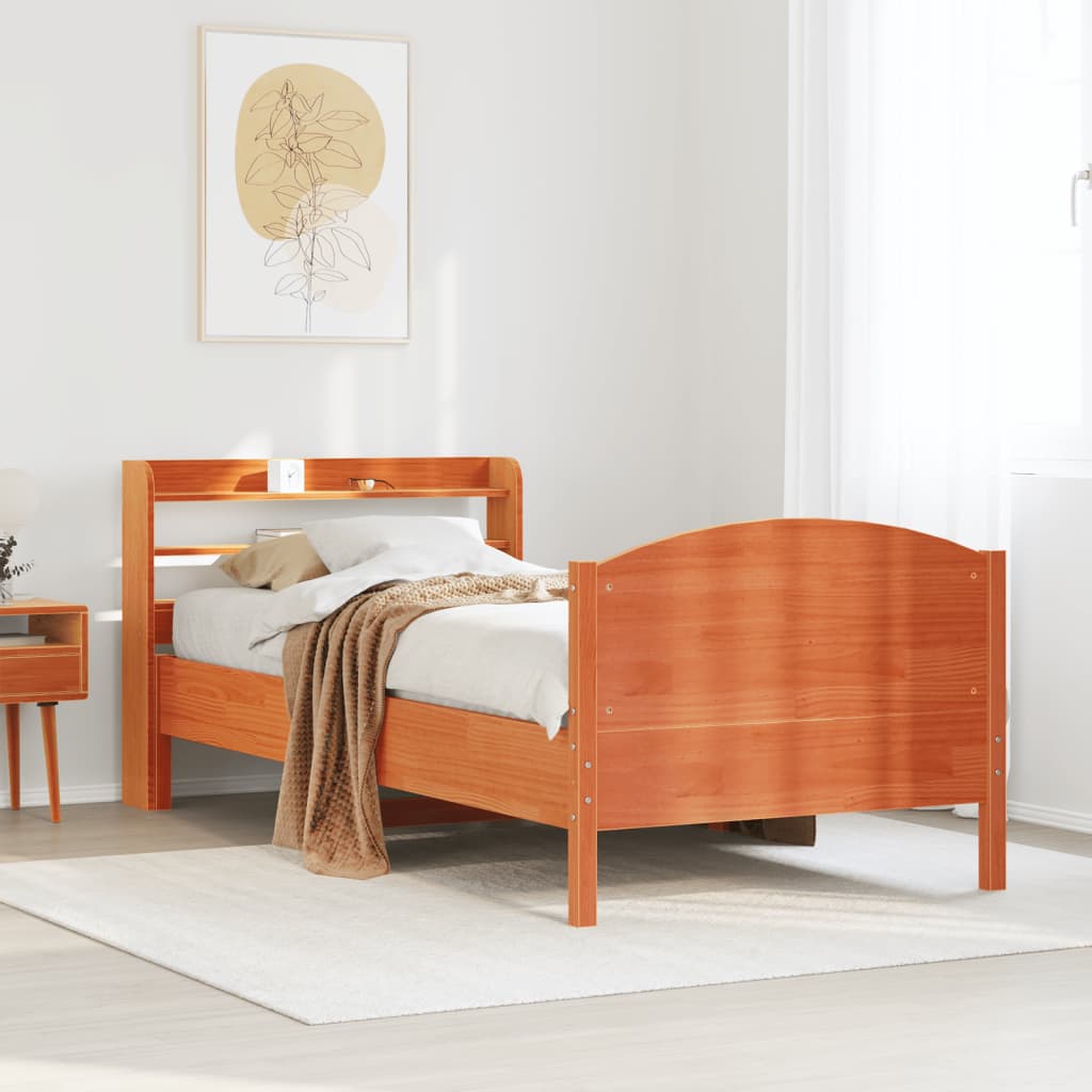 Cadre De Lit Sans Matelas Cire Marron 135X190Cm Bois Pin Massif