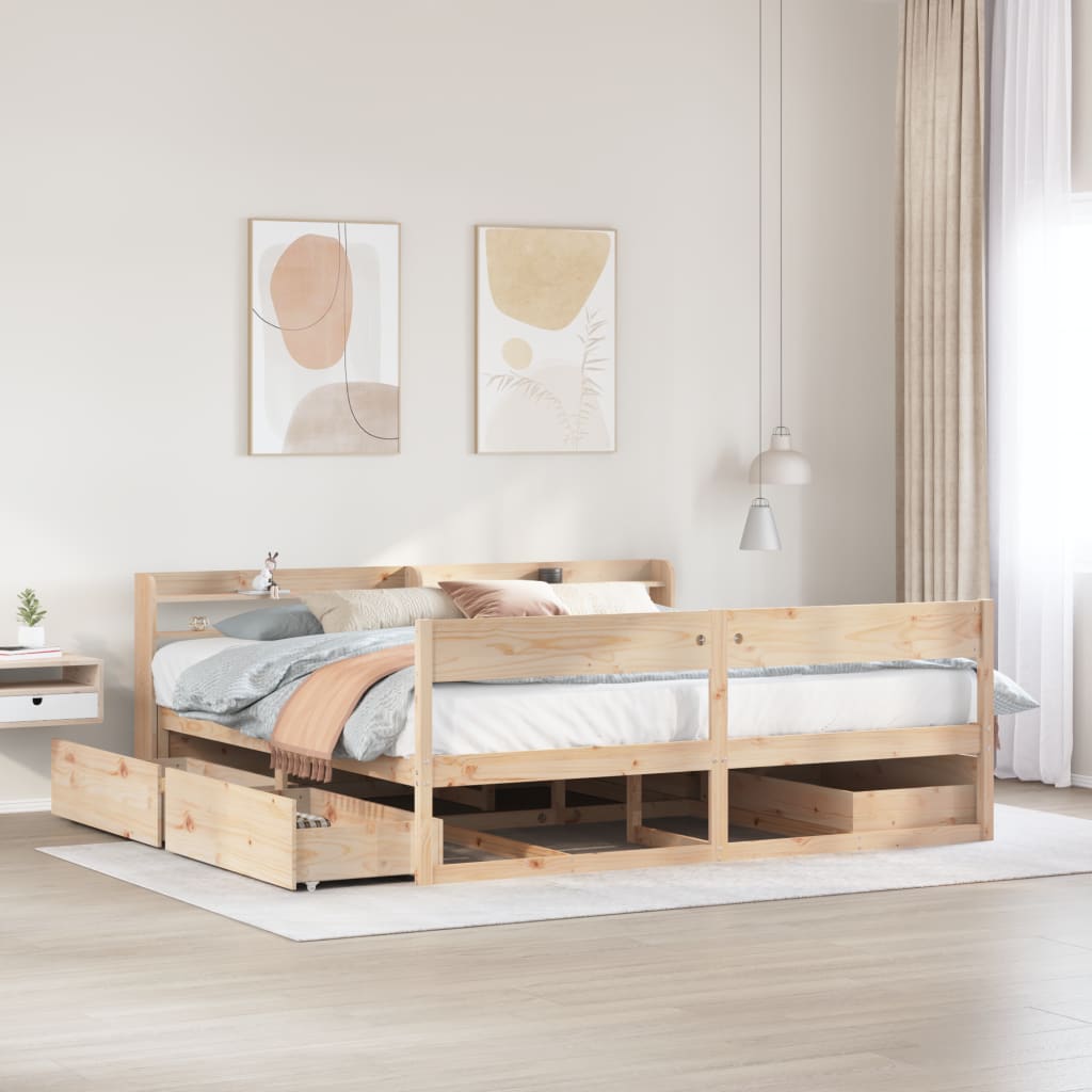 Cadre De Lit Sans Matelas Cire Marron 135X190Cm Bois Pin Massif