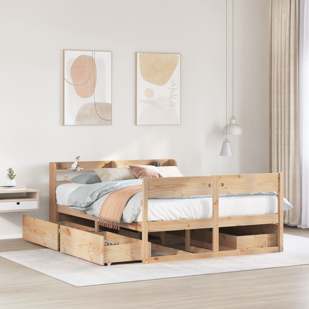 Cadre De Lit Sans Matelas Cire Marron 135X190Cm Bois Pin Massif