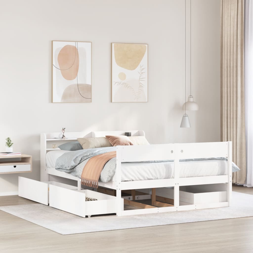 Cadre De Lit Sans Matelas Cire Marron 135X190Cm Bois Pin Massif