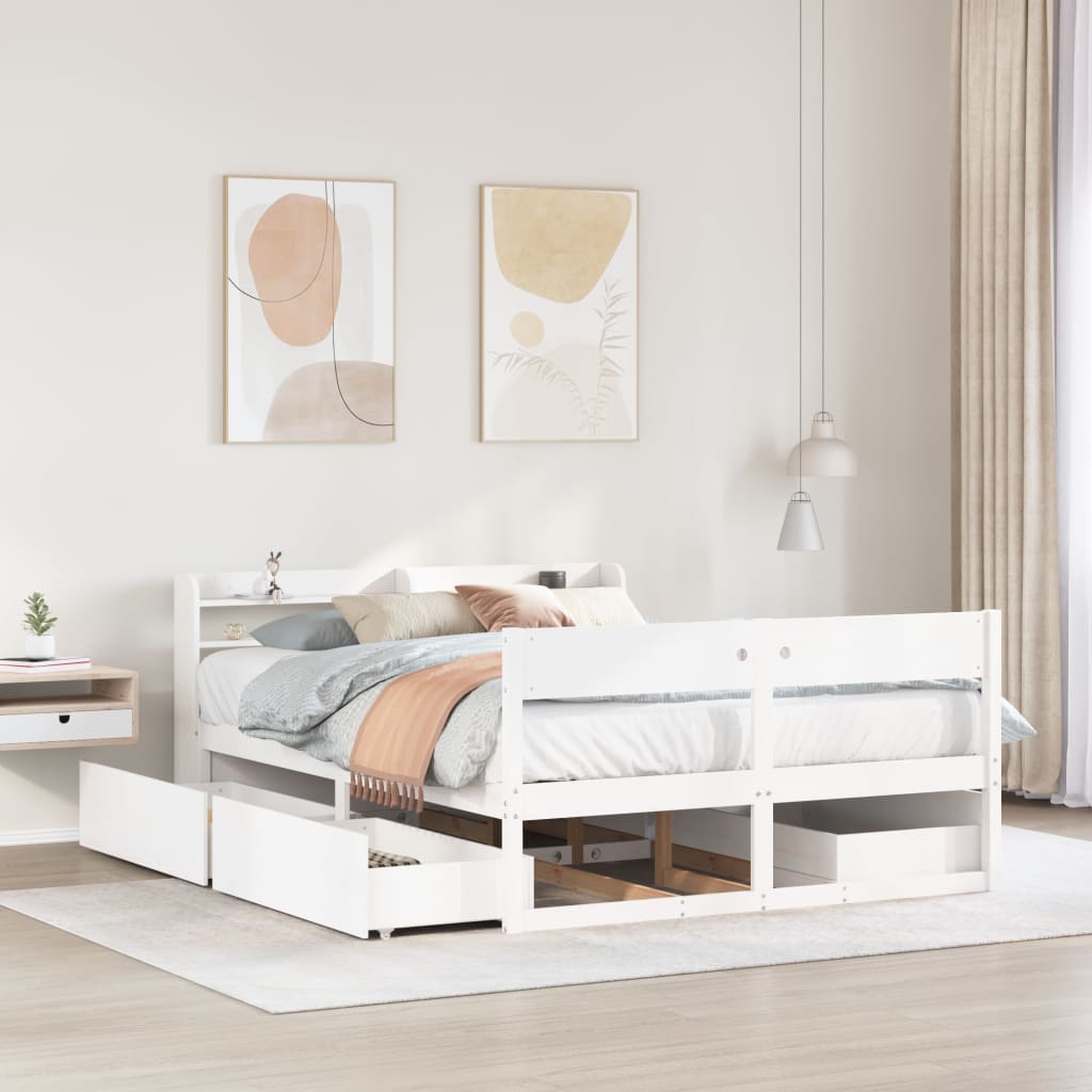Cadre De Lit Sans Matelas Cire Marron 135X190Cm Bois Pin Massif