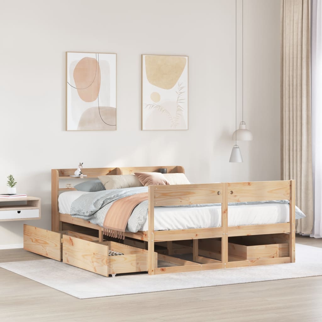 Cadre De Lit Sans Matelas Cire Marron 135X190Cm Bois Pin Massif