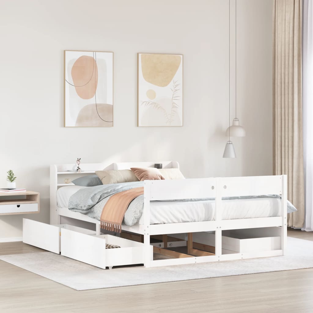 Cadre De Lit Sans Matelas Cire Marron 135X190Cm Bois Pin Massif