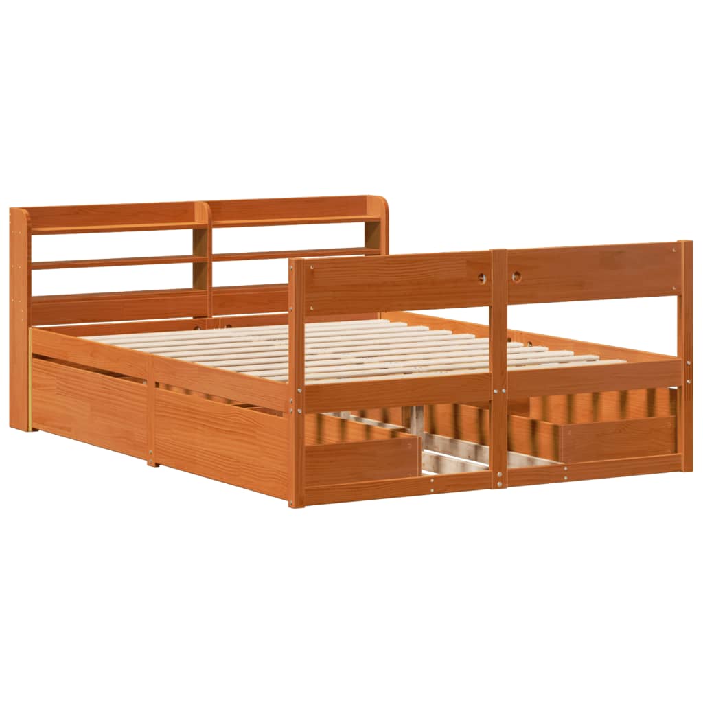 Cadre De Lit Sans Matelas Cire Marron 135X190Cm Bois Pin Massif