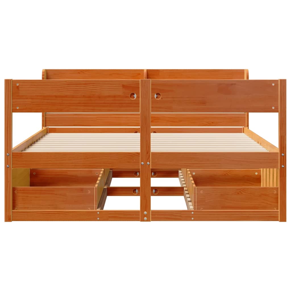 Cadre De Lit Sans Matelas Cire Marron 135X190Cm Bois Pin Massif