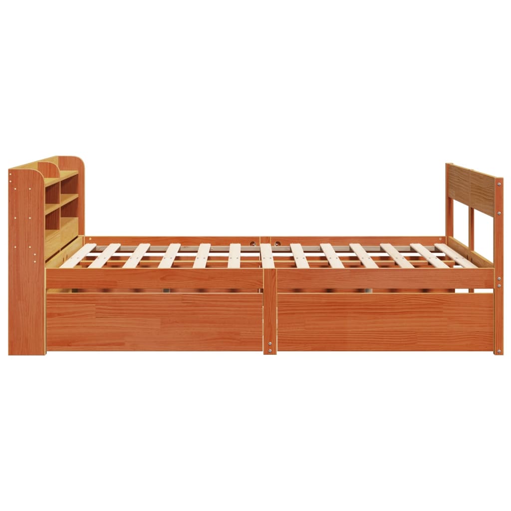 Cadre De Lit Sans Matelas Cire Marron 135X190Cm Bois Pin Massif