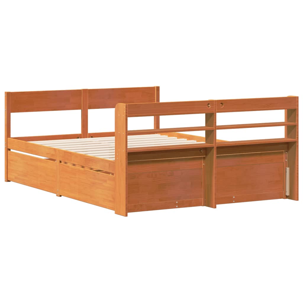 Cadre De Lit Sans Matelas Cire Marron 135X190Cm Bois Pin Massif