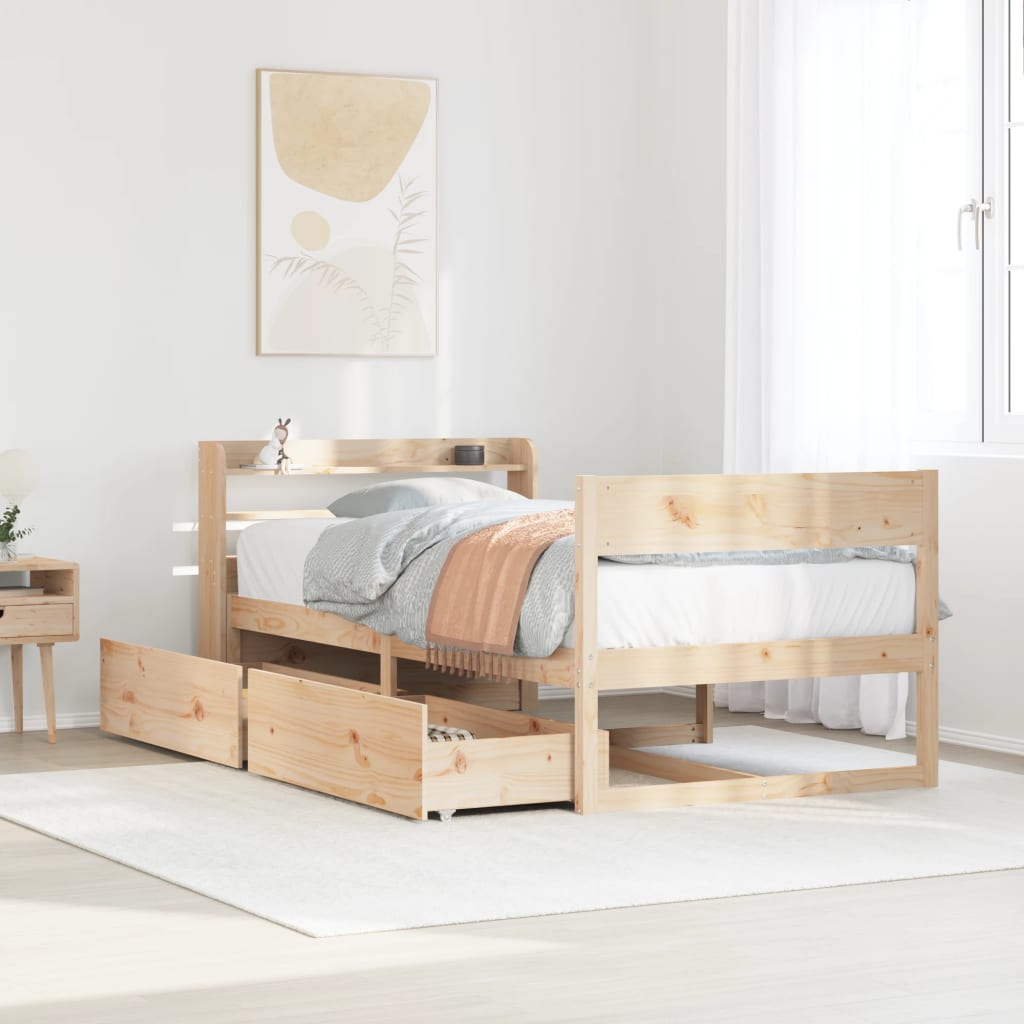 Cadre De Lit Sans Matelas Cire Marron 135X190Cm Bois Pin Massif