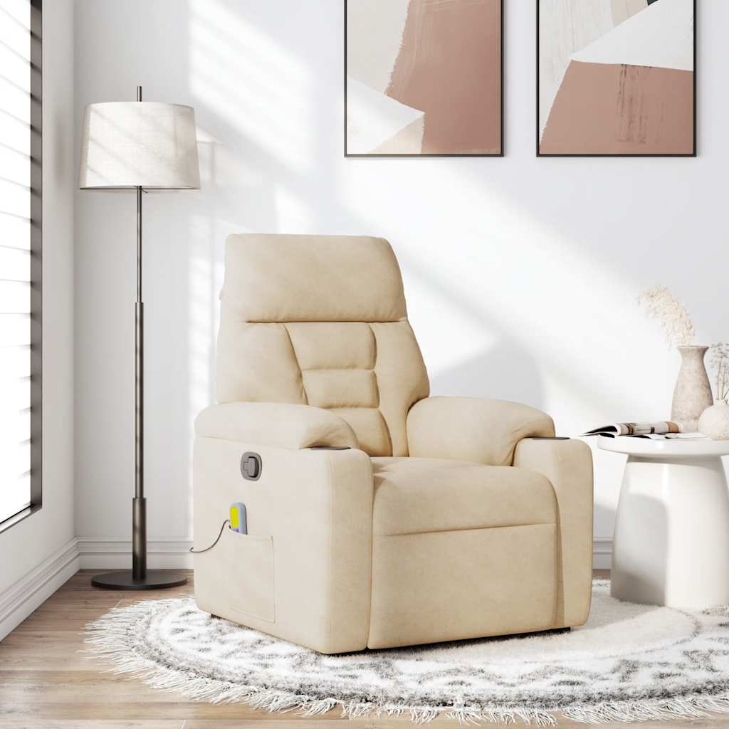Fauteuil Inclinable De Massage Tissu Microfibre Crème