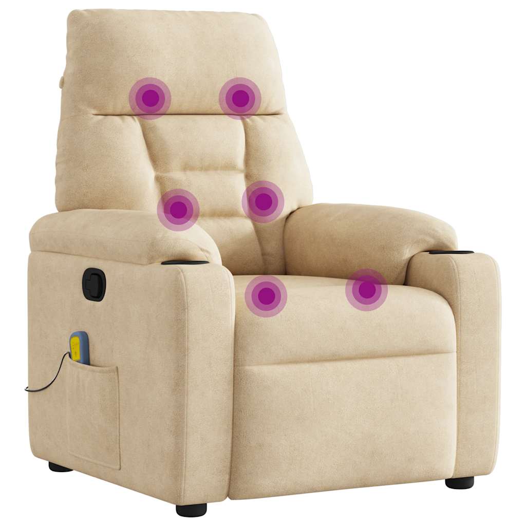 Fauteuil Inclinable De Massage Tissu Microfibre Crème