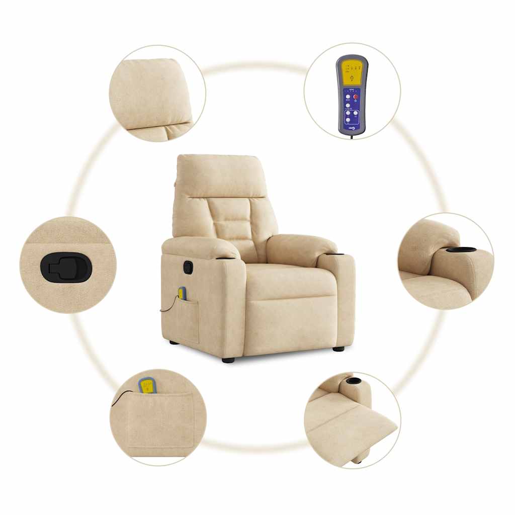 Fauteuil Inclinable De Massage Tissu Microfibre Crème