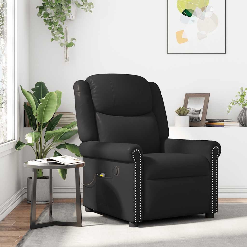 Fauteuil Massage Inclinable Électrique Brillant Similicuir Noir