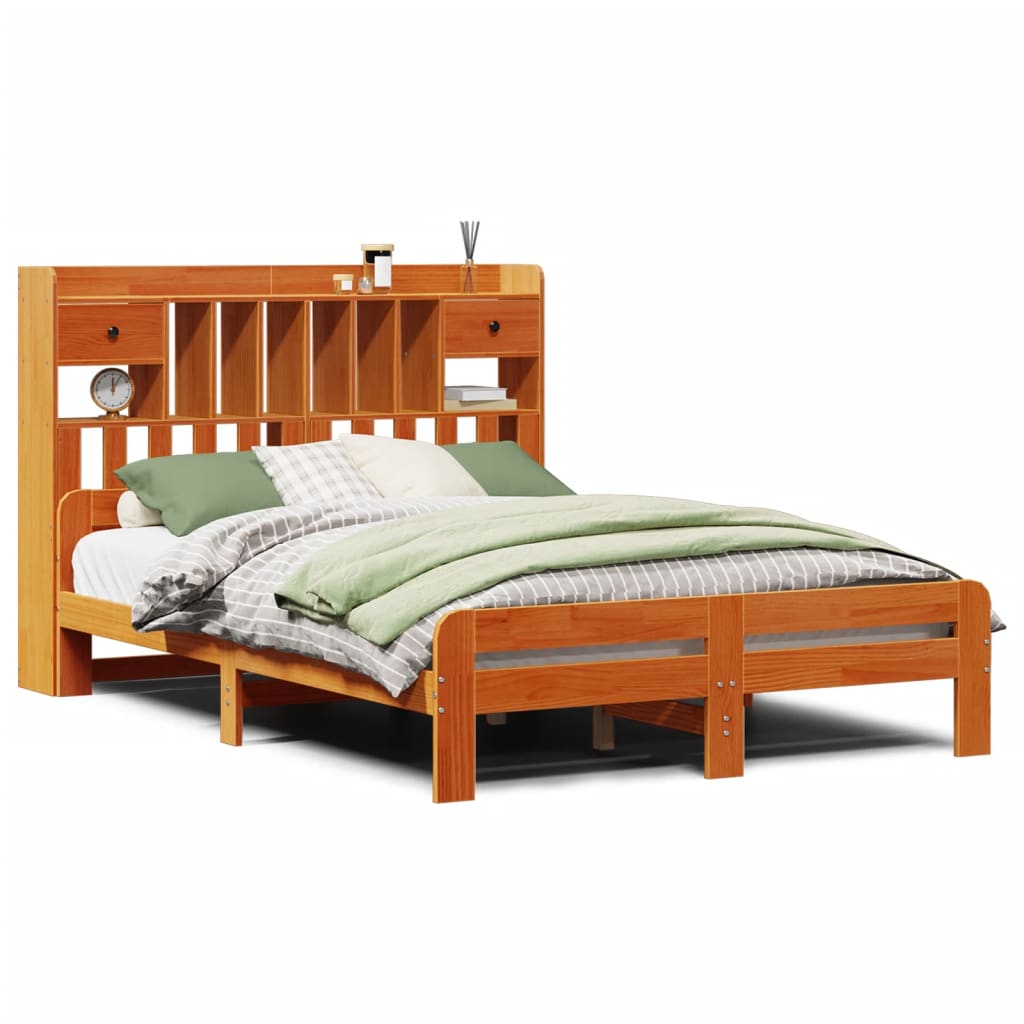 Lit Bibliothèque Sans Matelas Cire Marron 160X200 Cm Pin Massif