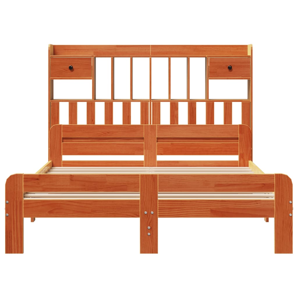 Lit Bibliothèque Sans Matelas Cire Marron 160X200 Cm Pin Massif