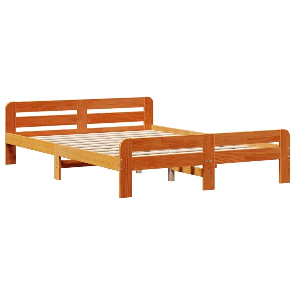 Lit Bibliothèque Sans Matelas Cire Marron 160X200 Cm Pin Massif