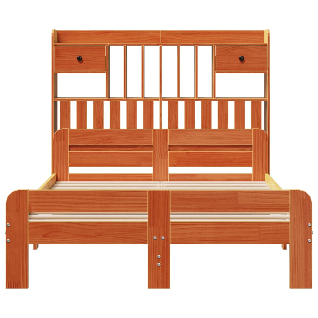 Lit Bibliothèque Sans Matelas Cire Marron 135X190 Cm Pin Massif