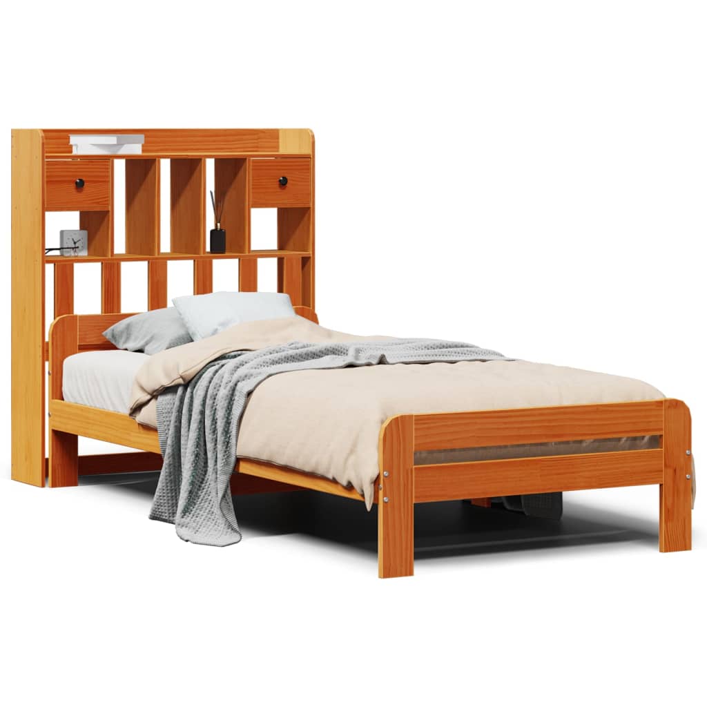 Lit Bibliothèque Sans Matelas Cire Marron 75X190 Cm Pin Massif