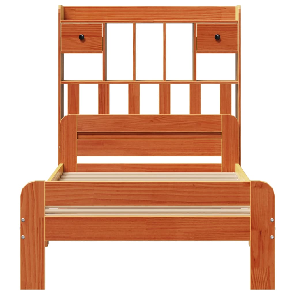 Lit Bibliothèque Sans Matelas Cire Marron 75X190 Cm Pin Massif