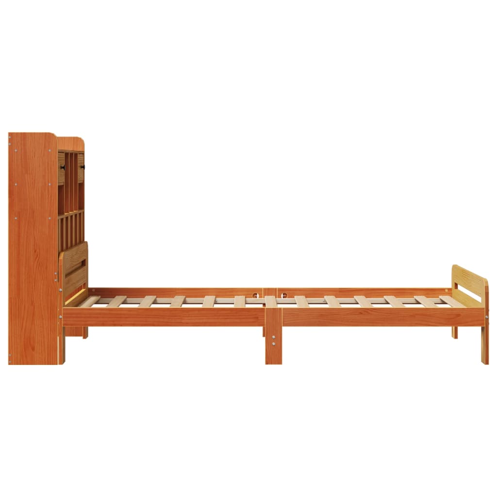 Lit Bibliothèque Sans Matelas Cire Marron 75X190 Cm Pin Massif