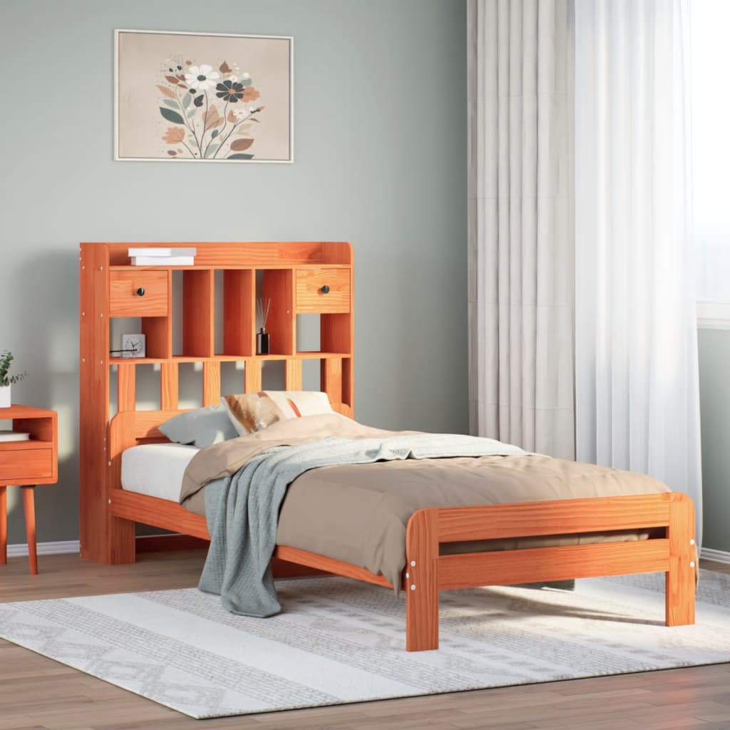 Lit Bibliothèque Sans Matelas Cire Marron 75X190 Cm Pin Massif