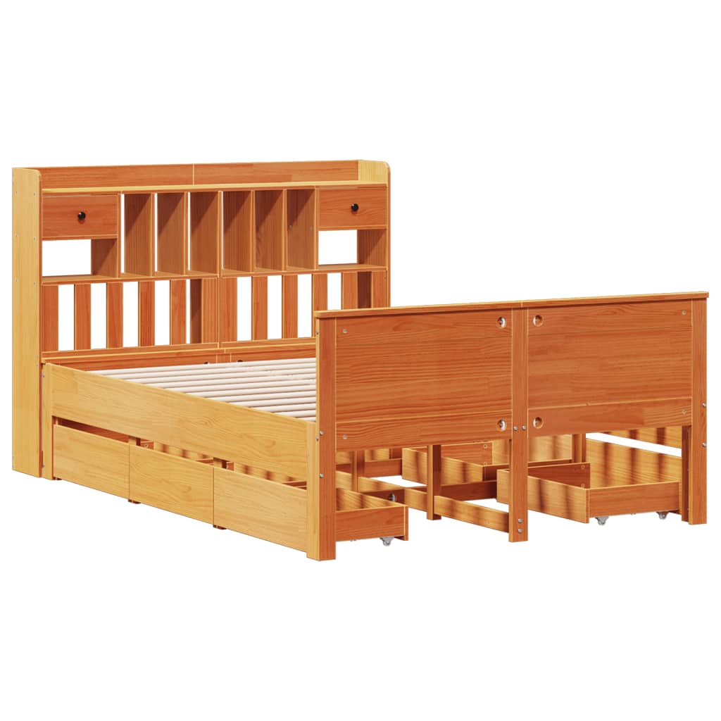 Lit Bibliothèque Sans Matelas Cire Marron 150X200 Cm Pin Massif