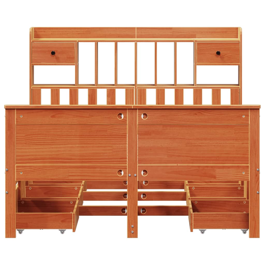 Lit Bibliothèque Sans Matelas Cire Marron 150X200 Cm Pin Massif